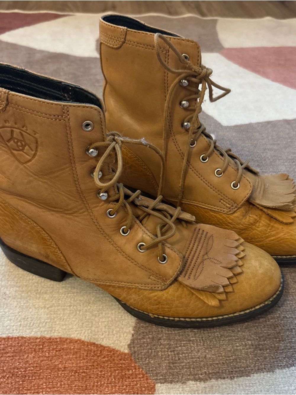 Ariat Tan Leather Lace-Up Kiltie Ankle Boots